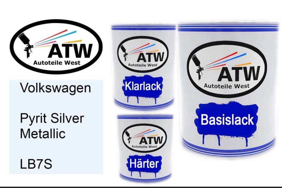 Volkswagen, Pyrit Silver Metallic, LB7S: 1L Lackdose + 1L Klarlack + 500ml Härter - Set, von ATW Autoteile West.